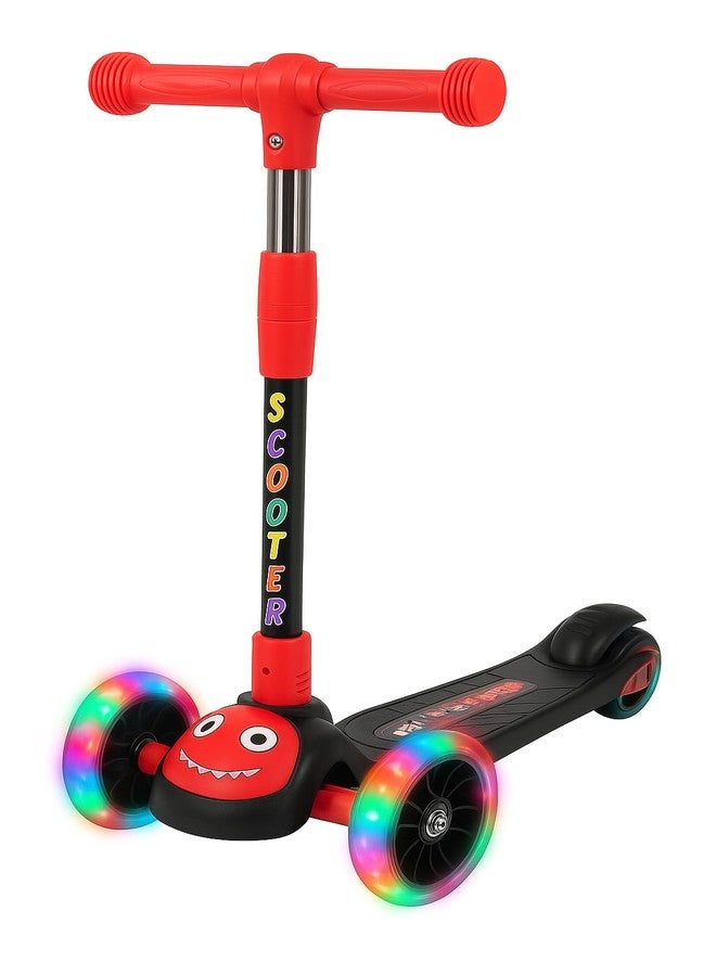 MLU Kids 3-Wheel Kick Scooter, LED Light-Up Wheels, Adjustable Height 85 cm, Red and Black, Ages 3-8 Years - Image 2